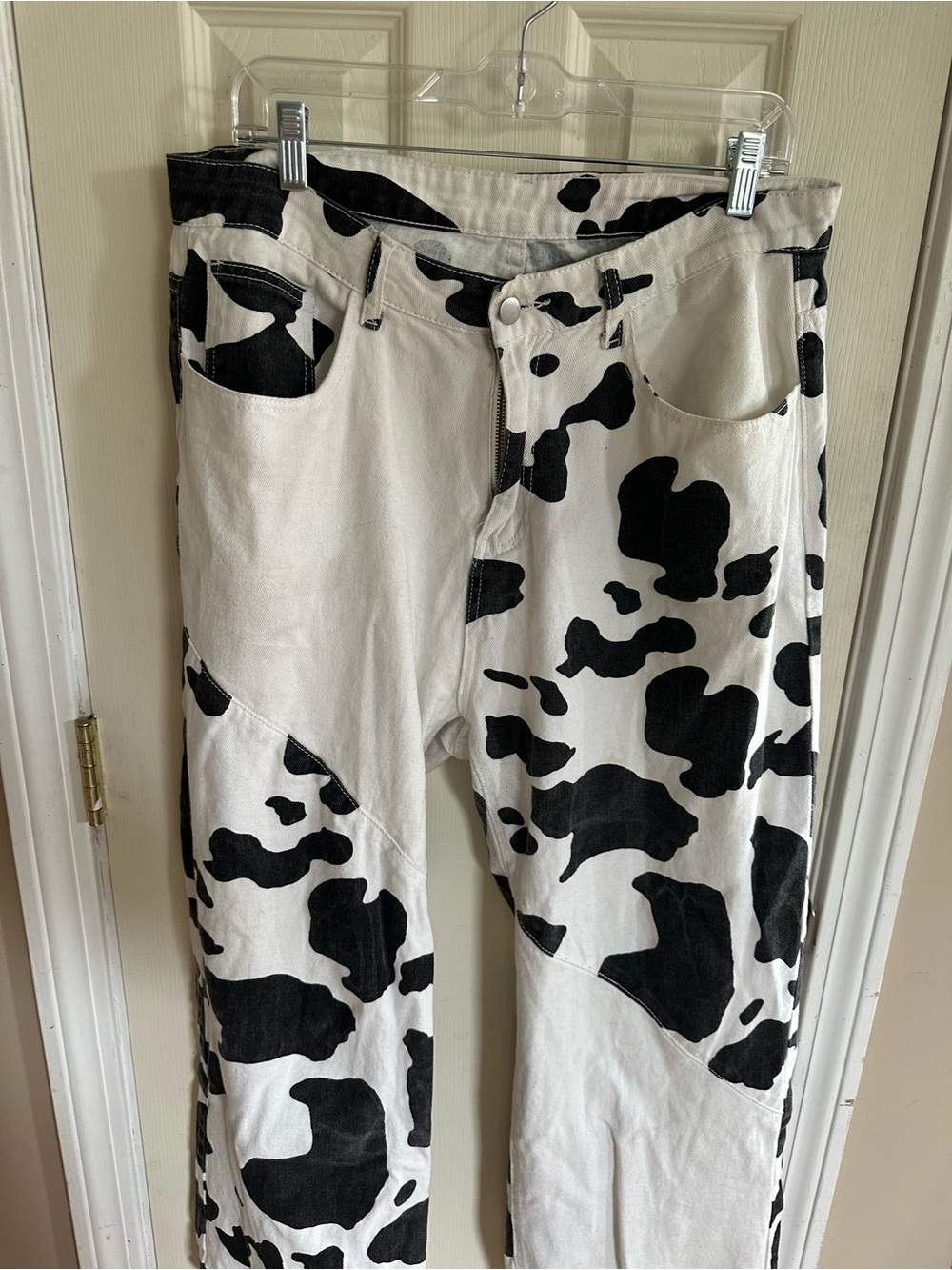Black & White Cow Print High Waisted Wide Leg Jeans